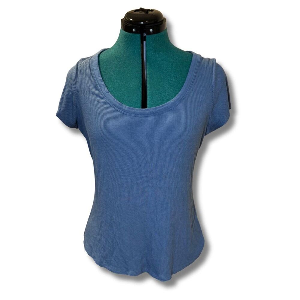 American Eagle Soft Sexy Ribbed Scoop Neck Tee Blue [L]